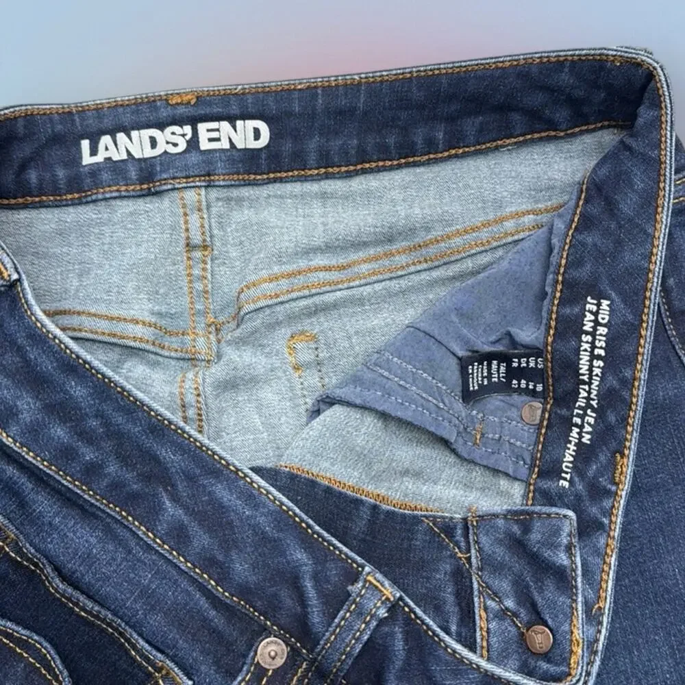 LANDS END Women’s 10 TALL Mid Rise SKINNY Blue Jeans